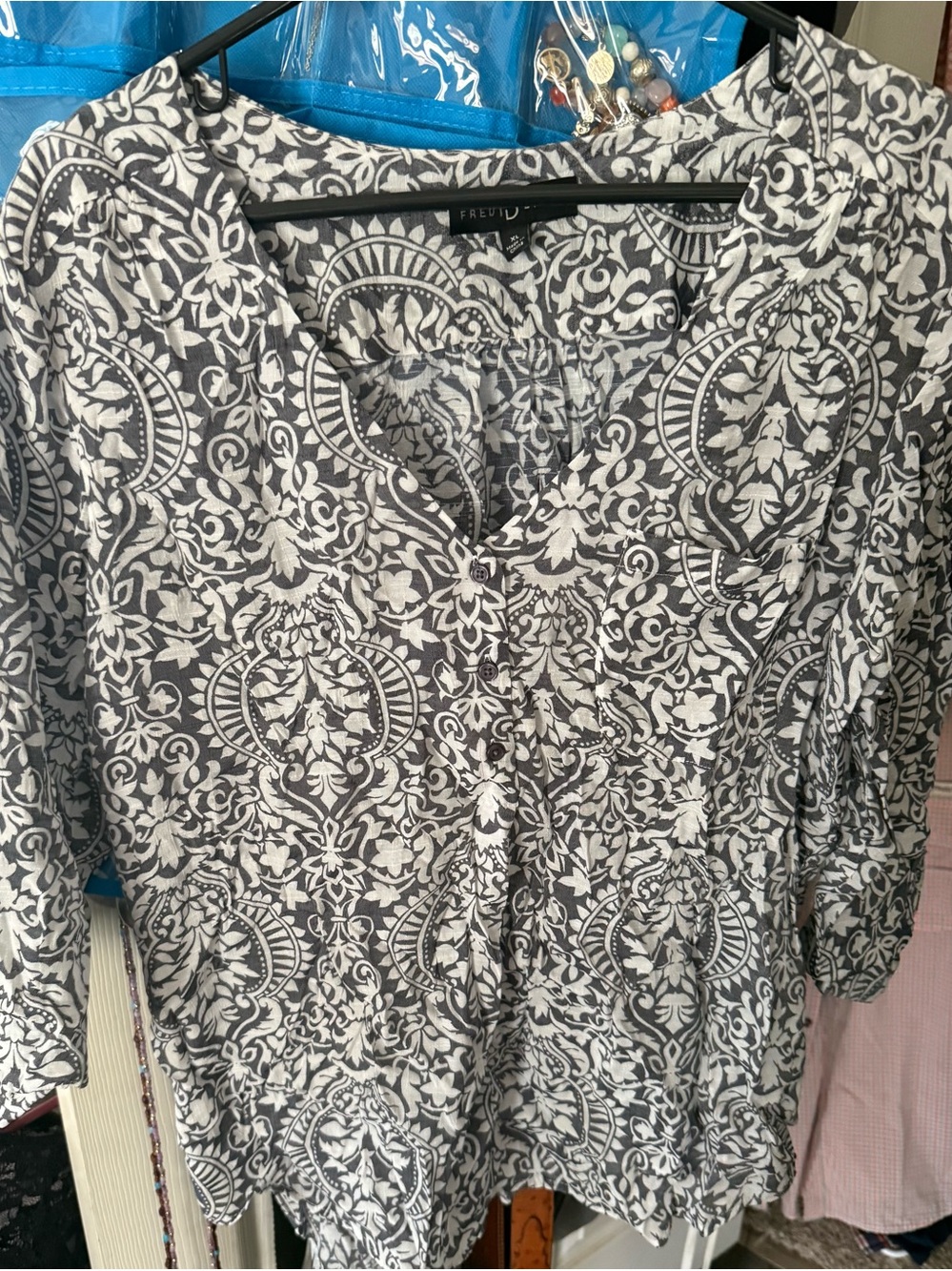 Gray and White Printed Women's Tunic Top